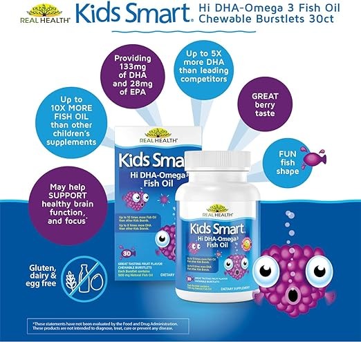 Bioglan, Kids Smart, Hi DHA-Omega 3 Fish Oil, Fruit Flavor, 30 Chewable Burstlets