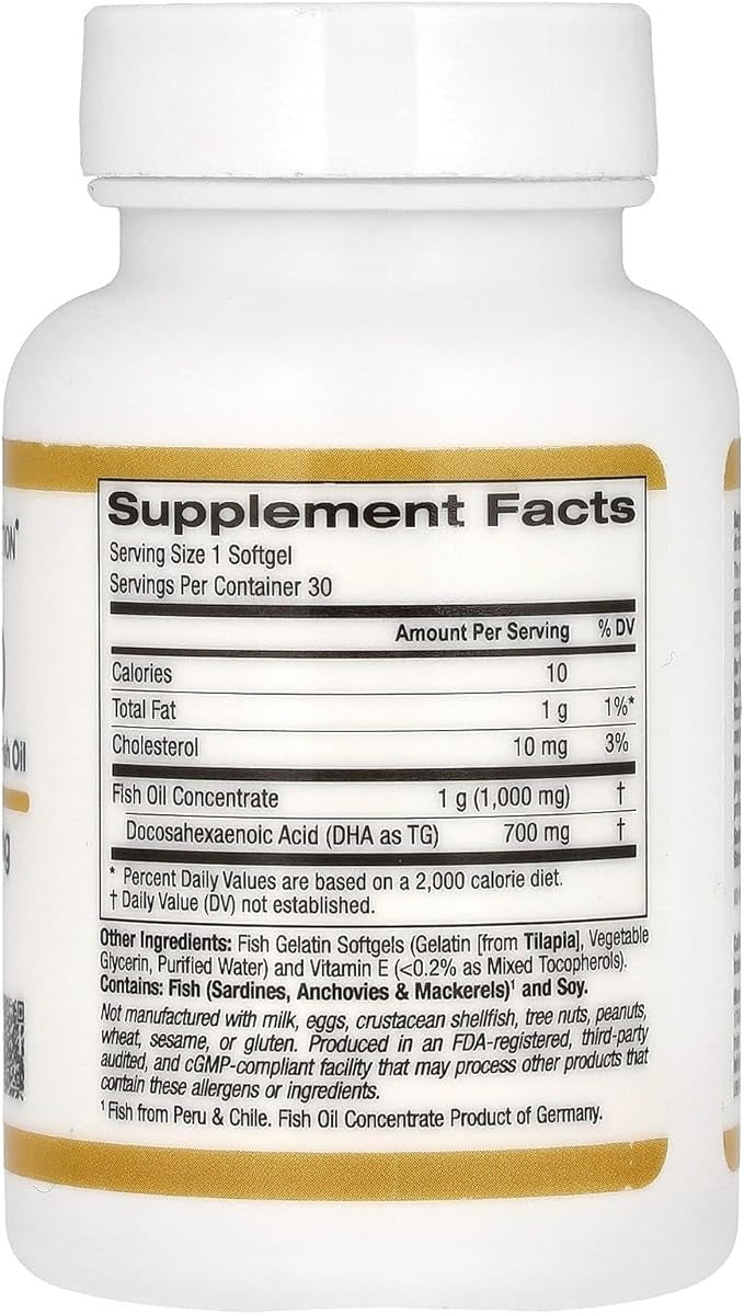 California Gold Nutrition, DHA 700 Fish Oil, Ultra-Concentrated, 1,000 mg, 30 Fish Gelatin Softgels