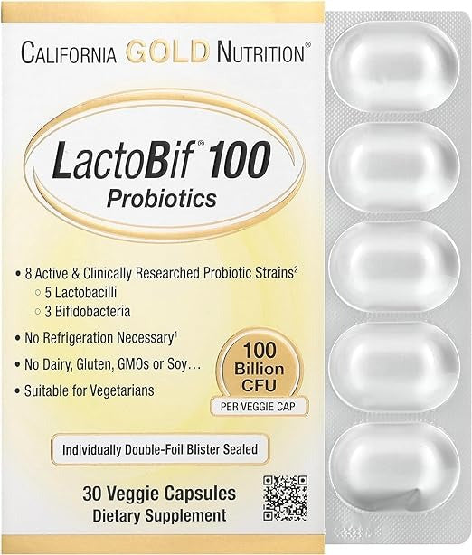 California Gold Nutrition, LactoBif 100 Probiotics, 100 Billion CFU, 30 Veggie Capsules