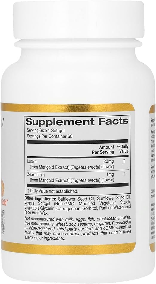 California Gold Nutrition, Lutein with Zeaxanthin, 20 mg, 60 Veggie Softgels