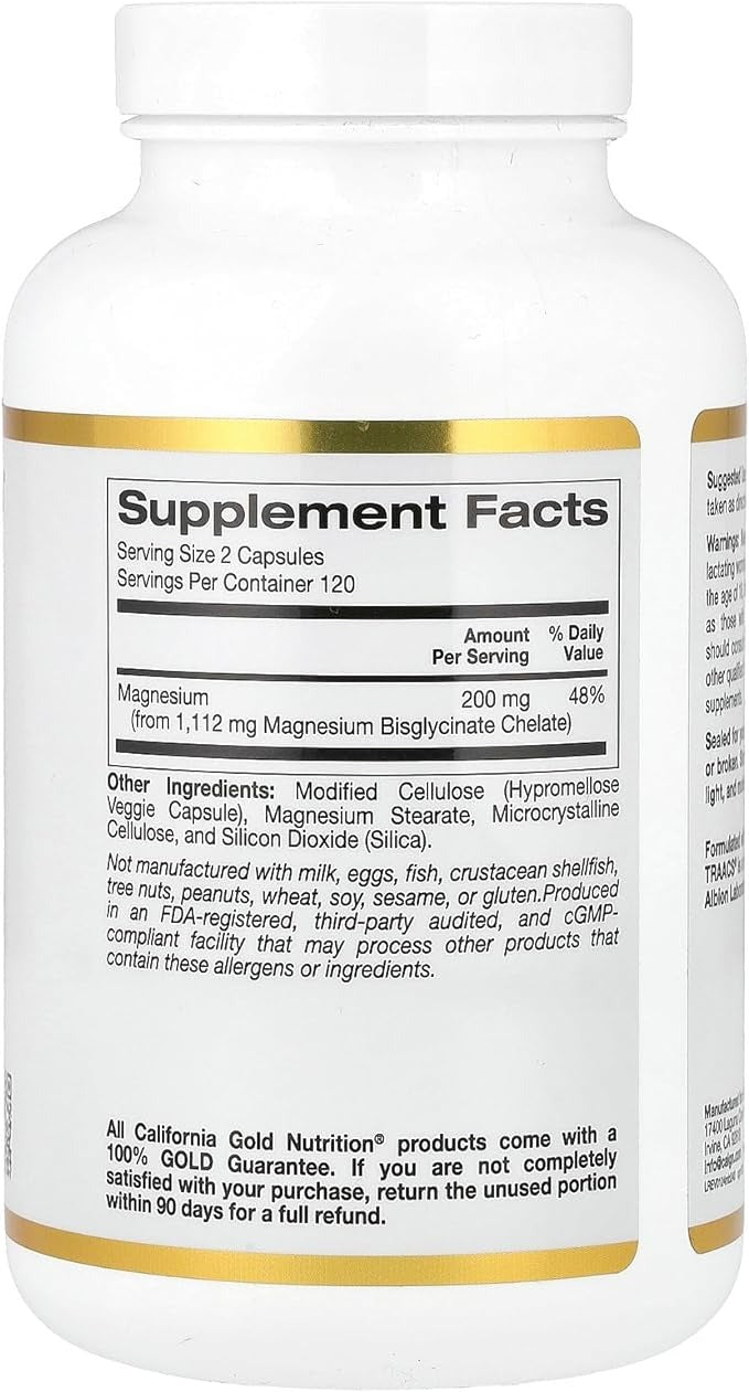 California Gold Nutrition, Magnesium Bisglycinate, Formulated with TRAACS, 200 mg, 240 Veggie Capsules (100 mg per Capsule)