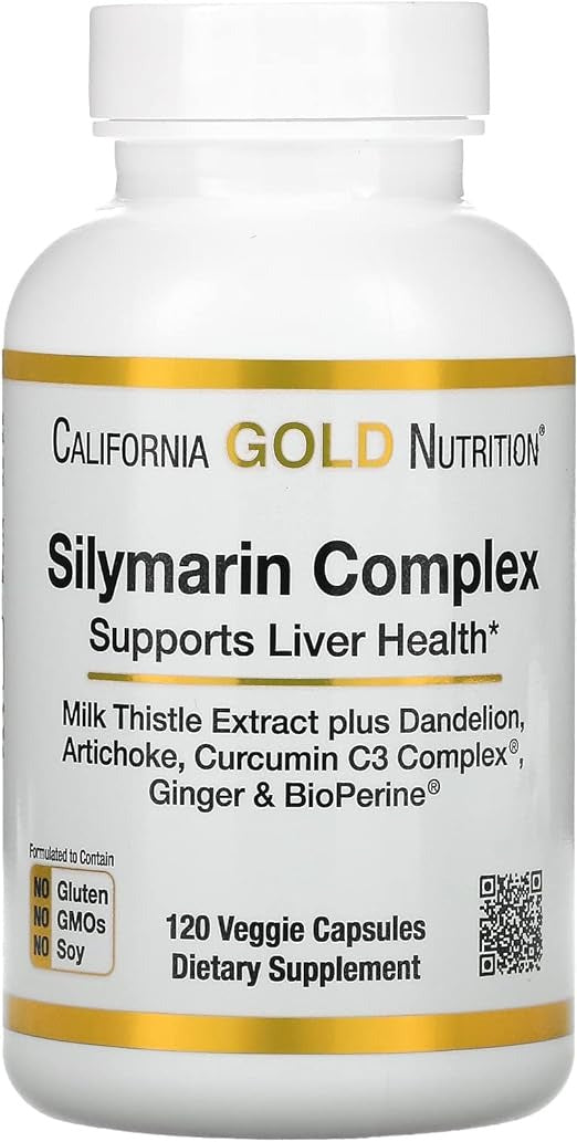 California Gold Nutrition, Silymarin Complex, Milk Thistle Extract Plus Dandelion, Artichoke, Curcumin C3 Complex, Ginger, and BioPerine, 120 Veggie Capsules