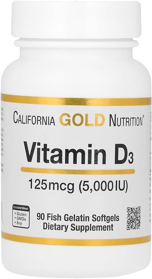 California Gold Nutrition, Vitamin D3, 125 mcg (5,000 IU), 90 Fish Gelatin Softgels