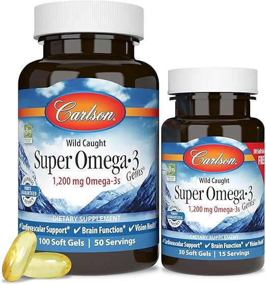 Carlson, Wild Caught, Super Omega-3 Gems, 1,200 mg, 100 + 30 Soft Gels (600 mg per Soft Gel)