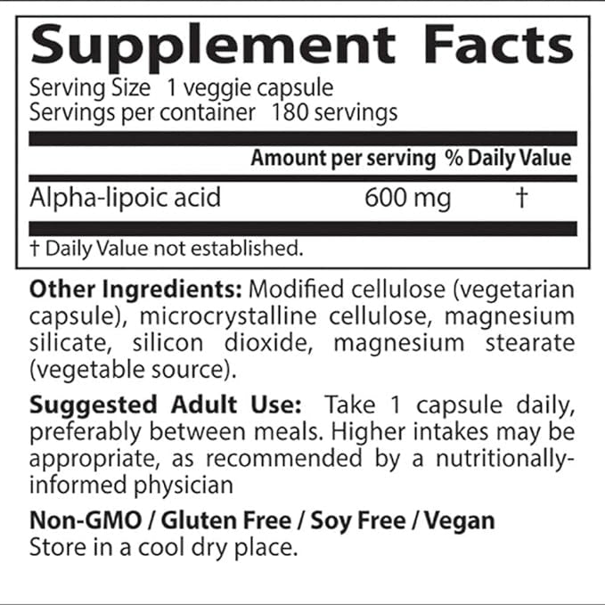 Doctor's Best, Alpha-Lipoic Acid 600, 600 mg, 60 Veggie Caps