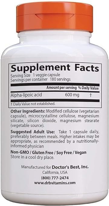 Doctor's Best, Alpha-Lipoic Acid 600, 600 mg, 60 Veggie Caps