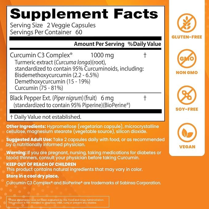 Doctor's Best, High Absorption Curcumin, 1,000 mg, 120 Veggie Caps (500 mg Per Capsule)