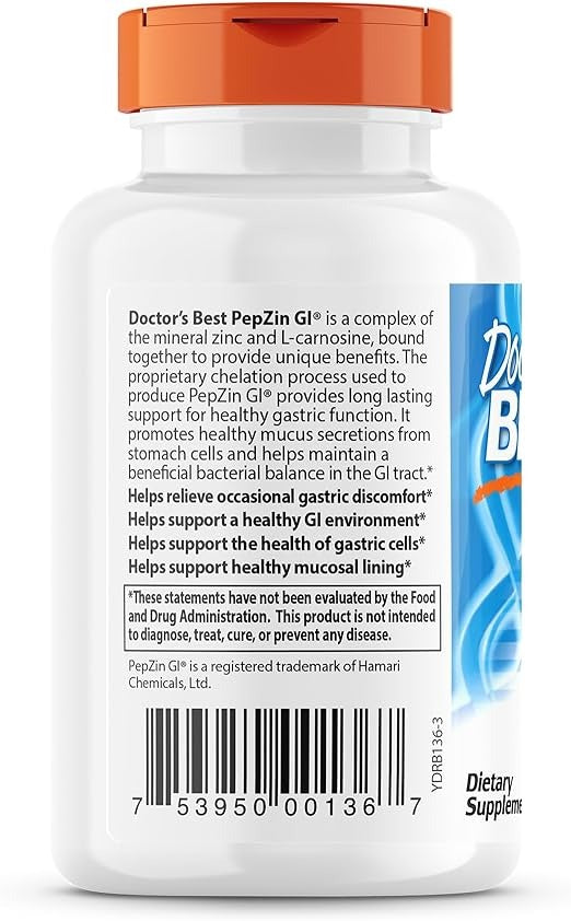 Doctor's Best, PepZin GI, Zinc-L-Carnosine Complex, 120 Veggie Caps