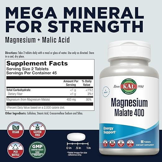 KAL, Magnesium Malate 400, 90 Tablets