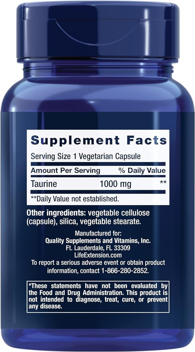 Life Extension, Taurine, 1,000 mg, 90 Vegetarian Capsules