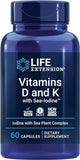 Life Extension, Vitamins D and K with Sea-Iodine, 60 Capsules