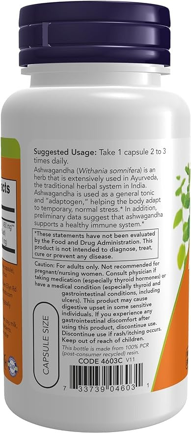 NOW Foods, Ashwagandha, Standardized Extract, 450 mg, 90 Veg Capsules