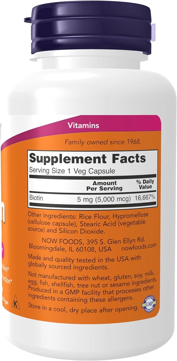 NOW Foods, Biotin, 5,000 mcg, 120 Veg Capsules