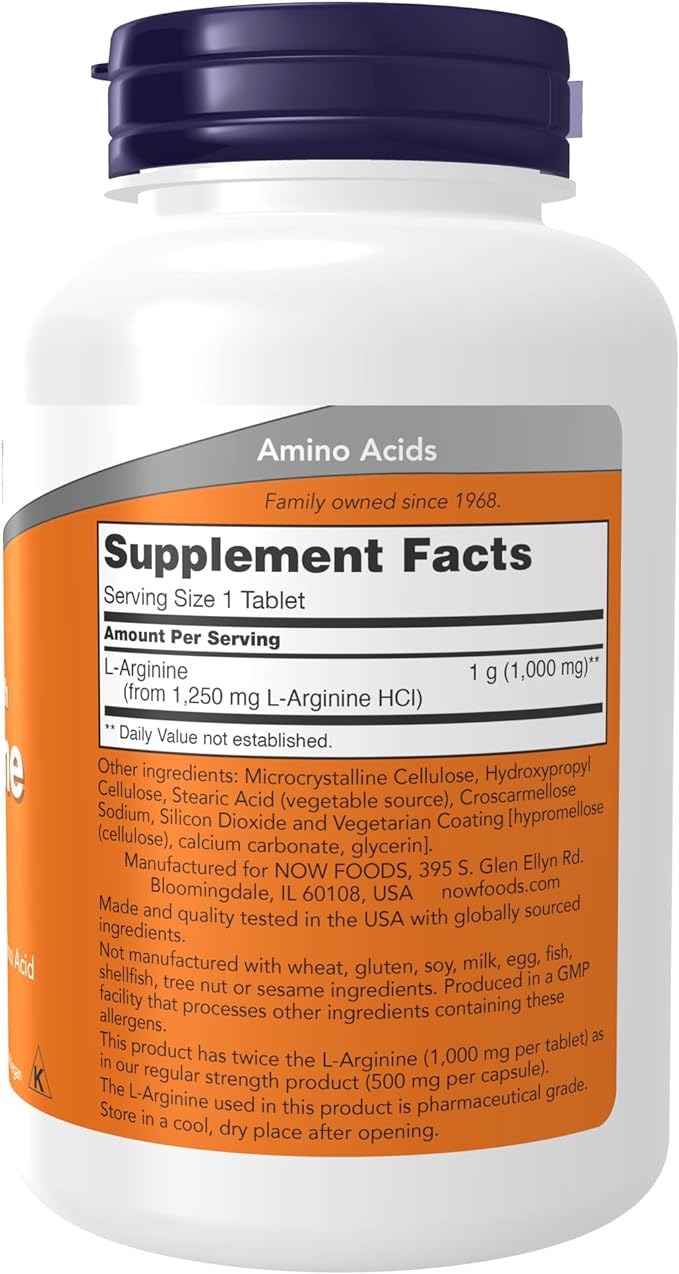 NOW Foods, L-Arginine, Double Strength, 1,000 mg, 120 Tablets