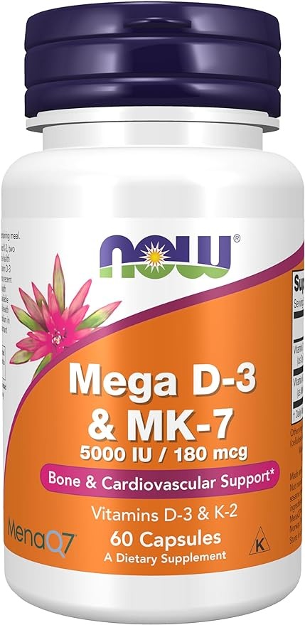 NOW Foods, Mega D-3 & MK-7, 5,000 IU / 180 mcg, 60 Capsules