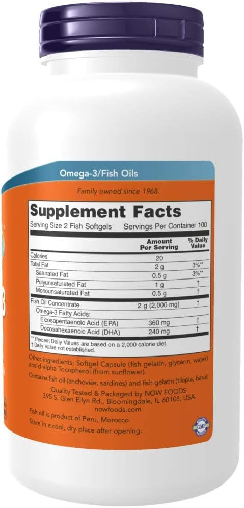 NOW Foods, Omega-3 Fish Oil, 200 Softgels