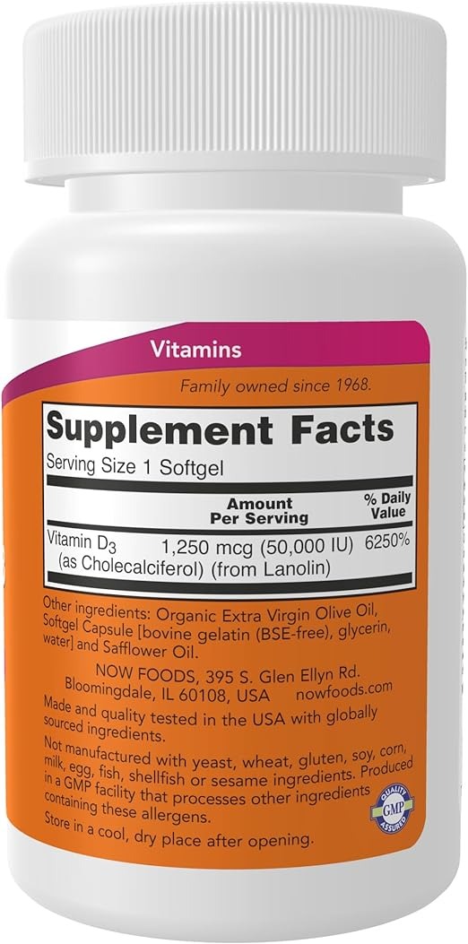 NOW Foods, Vitamin D-3, Max Potency, 50,000 IU, 50 Softgels