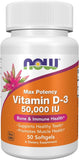 NOW Foods, Vitamin D-3, Max Potency, 50,000 IU, 50 Softgels