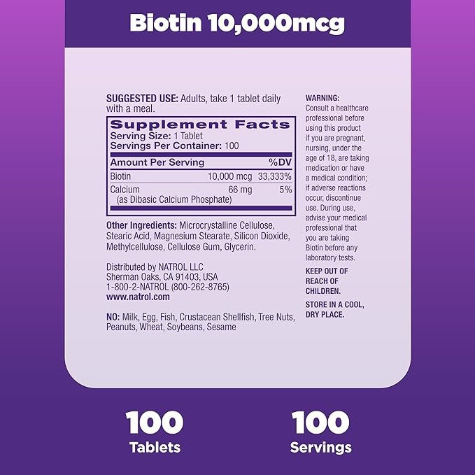 Natrol, Beauty, Biotin, 10,000 mcg, 100 Tablets