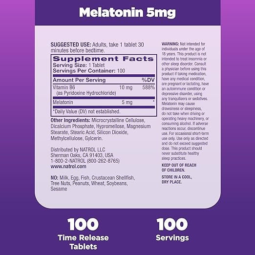 Natrol, Melatonin, Time Release, 5 mg, 100 Tablets