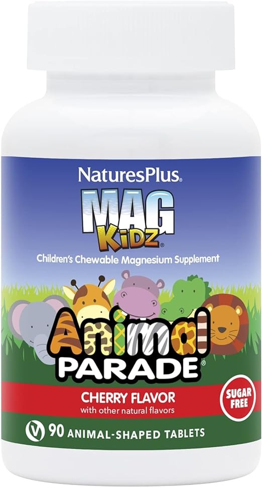 NaturesPlus, MagKidz, Animal Parade, Children's Chewable Magnesium, Cherry, 90 Animal-Shaped Tablets