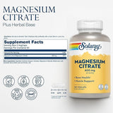 Solaray, Magnesium Citrate, 400 mg, 180 VegCaps (133 mg per Capsule)