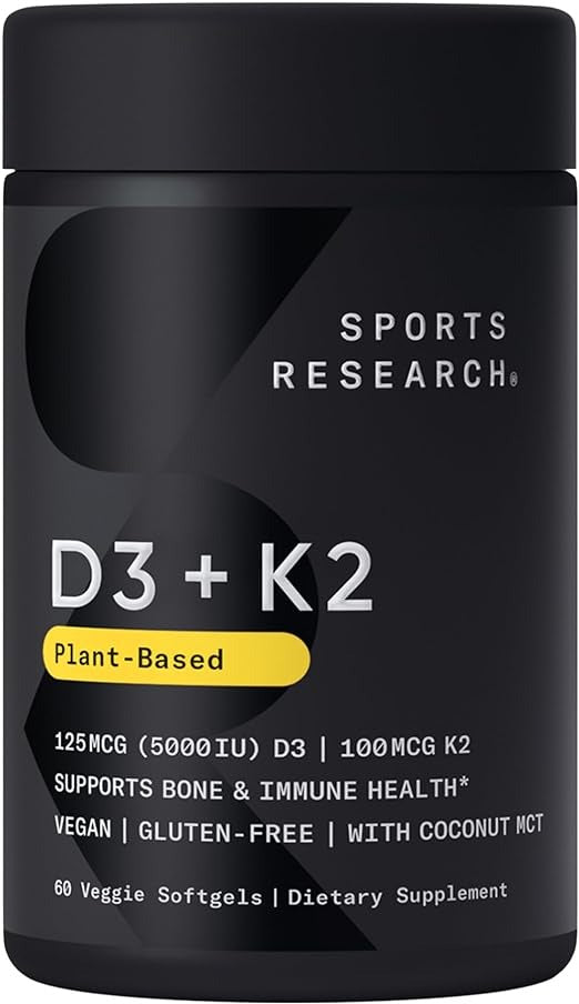 Sports Research, D3 + K2, Plant Based, 60 Veggie Softgels